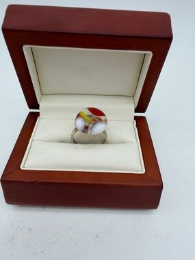 Artist signed 925 stamped Glass Dome Statement Ring in White, Red & Yellow